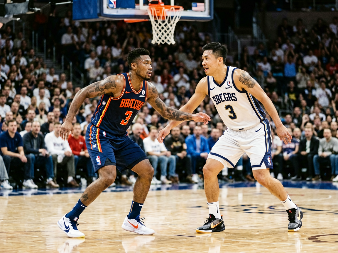 NBA季后赛精彩对决，球员赛场拼搏画面